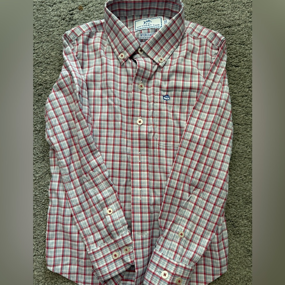 Southern Tide Red and White Checkered Kids Shirt